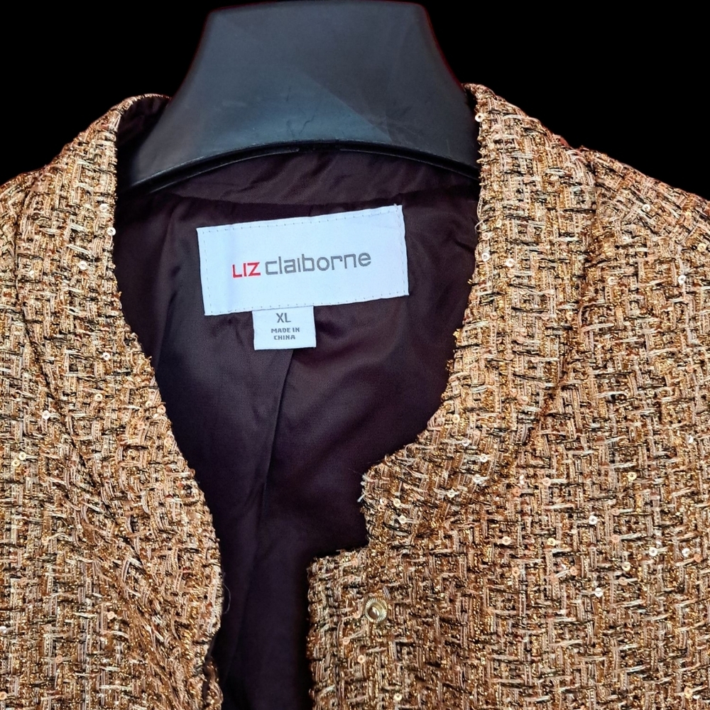 Liz Claiborne XL gold Tweed/sequin Holiday Party Jacket NWT msrp90 - Picture 3 of 5